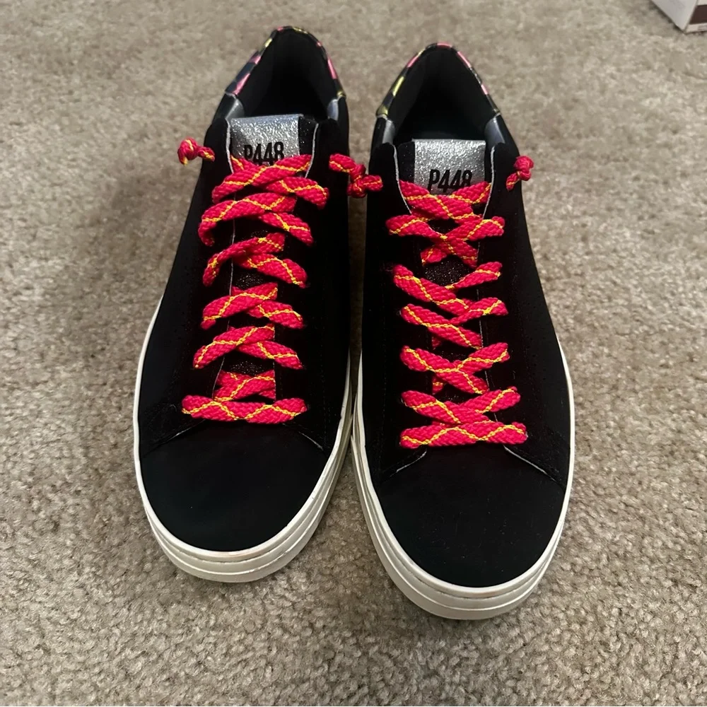 P448 Womens Jack Low Top Sneaker in Black/Leo Pink Glitter Shoes EU 42 US 10.5 - Picture 2 of 11